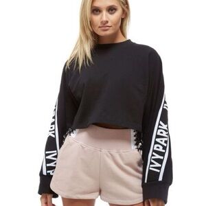 IVY PARK Logo Tape Solid Black Cropped Sweatshirt Stripes Beyoncé